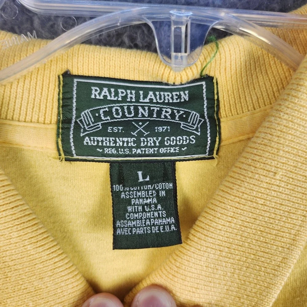Vintage Ralph Lauren Country Polo Shirt Mens Large Yellow Cotton Pony 90s